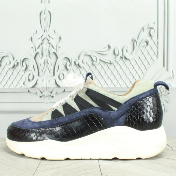 Aquatalia Shoes - AQUATALIA Blue Leather & Suede Waterproof Lace-up Sneaker Shoes Size 7.5